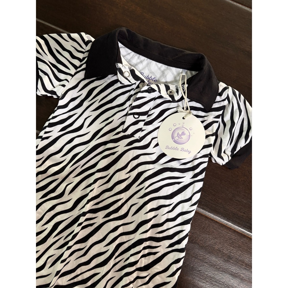 Bubble Baby Zebra Print Bamboo Viscose Romper Polo Collar 6-12M NWT